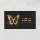抽象芸術ゴールデンインク(ばちゃばちゃ)跳ねる蝶 名刺 (正面)