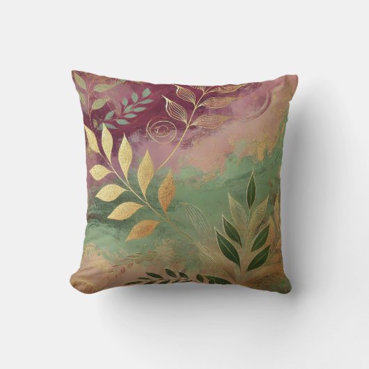 抽象芸術ゴールデンオリーブリーフアートワークスタイル8 クッション (正面)