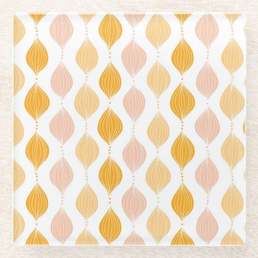 抽象芸術ゴールデンジーパターン背景 ガラスコースター (正面)