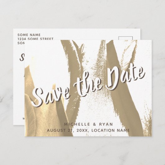 抽象芸術ゴールデンチューリップフローラ結婚式の日付を保存 案内ポストカード (正面/裏面)