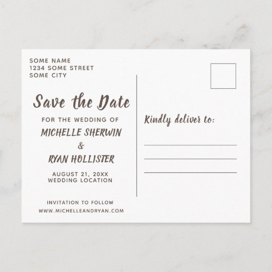 抽象芸術ゴールデンチューリップフローラ結婚式の日付を保存 案内ポストカード (裏面)