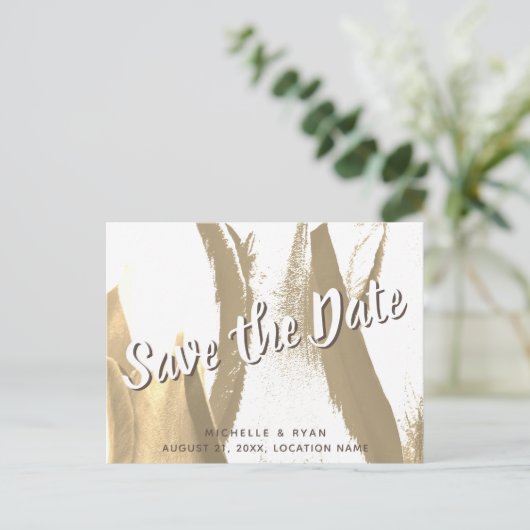 抽象芸術ゴールデンチューリップフローラ結婚式の日付を保存 案内ポストカード (スタンド正面)