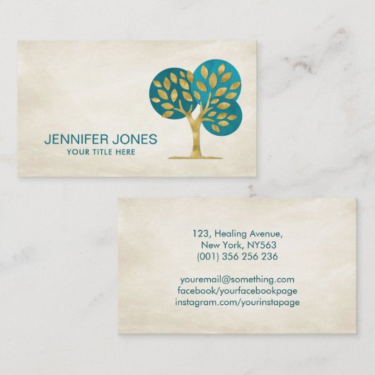 抽象芸術ゴールデンツリー水彩円 名刺 (正面/裏面)