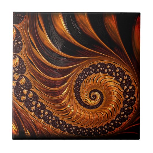 抽象芸術ゴールデンフラクタルセラミックタイル – 黒金ゴールド タイル (正面)