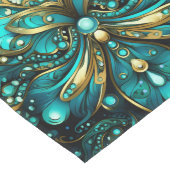 抽象芸術ゴールデンフローラブルーグリーンエレガントパターン ロングテーブルランナー (コーナー)