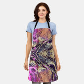 抽象芸術ゴールデンロープ&ブラック&ピンク絞り染め エプロン (着用した状態)