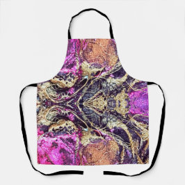 抽象芸術ゴールデンロープ&ブラック&ピンク絞り染め エプロン