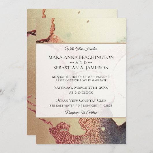 *~*抽象芸術ゴールドフォイルグリッターエレガントな結婚式 招待状 (正面/裏面)