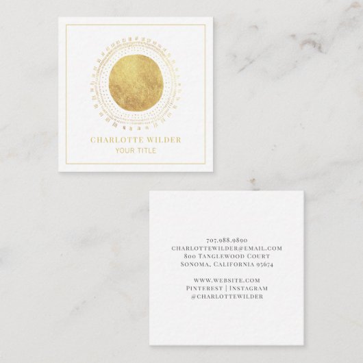 抽象芸術ゴールドフォイルサークルスクエア スクエア名刺 (正面/裏面)