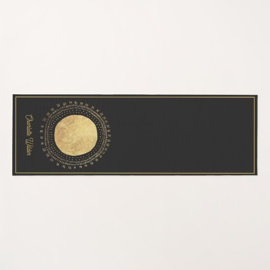 抽象芸術ゴールドフォイルサークルムーンパーソナライズされたブラック ヨガマット (正面(横))