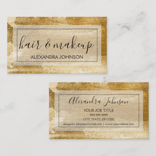 抽象芸術ゴールドフォイルトレンディーヘアメイクアップ 名刺 (正面/裏面)
