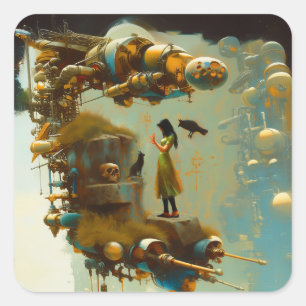 抽象芸術サイエンスフィクションキャットレイヴン魔術ダークウィッチーAIアート スクエアシール