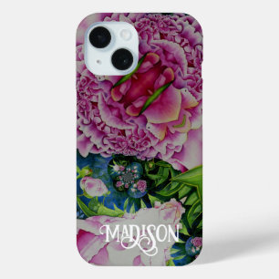 抽象芸術サイケデリックピンク花模様花 iPhone 15ケース