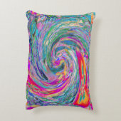 抽象芸術サイケデリックフローラ色の虹の波 アクセントクッション (裏面(縦))