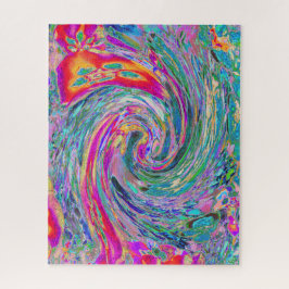 抽象芸術サイケデリックフローラ色の虹の波 ジグソーパズル