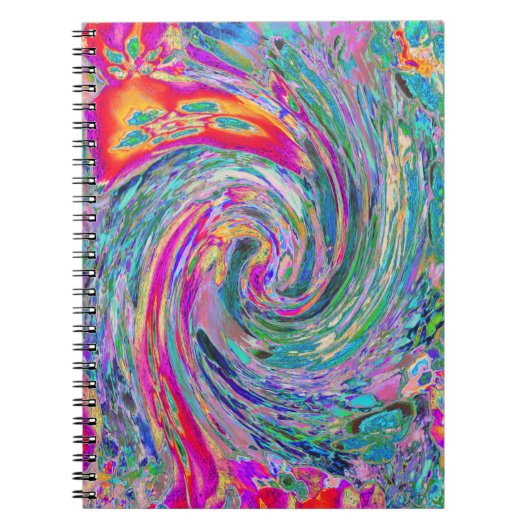 抽象芸術サイケデリックフローラ色の虹の波 ノートブック (正面)