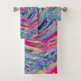抽象芸術サイケデリックフローラ色の虹の波 バスタオルセット