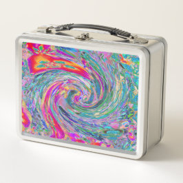 抽象芸術サイケデリックフローラ色の虹の波 メタルランチボックス
