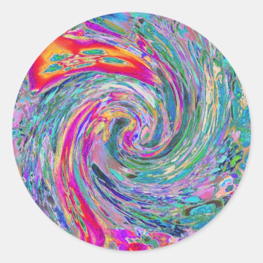 抽象芸術サイケデリックフローラ色の虹の波 ラウンドシール (正面)