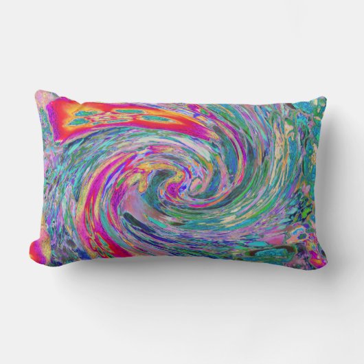 抽象芸術サイケデリックフローラ色の虹の波 ランバークッション (正面)