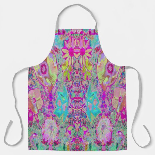抽象芸術サイケデリックマゼンタアンドアクアガーデンアート エプロン (正面)