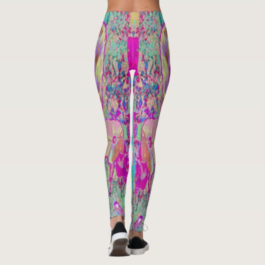 抽象芸術サイケデリックマゼンタアンドアクアガーデンアート レギンス (裏面)