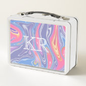 抽象芸術サイケデリックマーブルパステルパターンイニシャル メタルランチボックス (裏面)