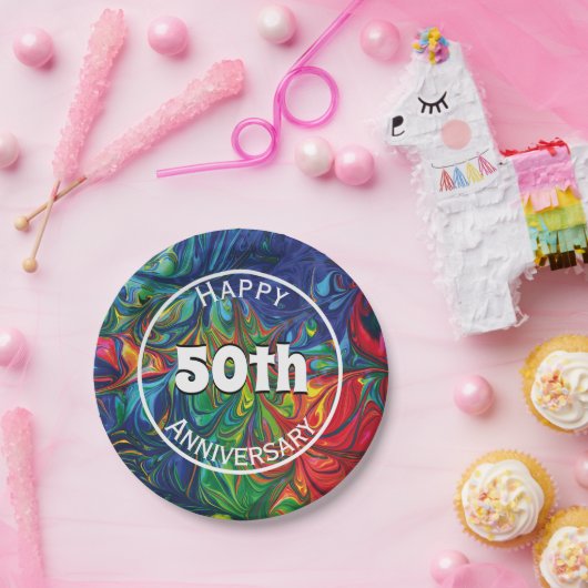抽象芸術サイケデリックレトロハッピー50カスタムth ペーパープレート (パーティー)