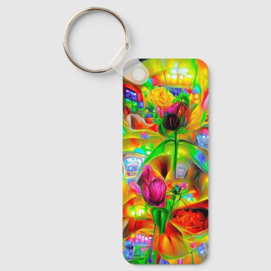 抽象芸術サイケデリック花 キーホルダー (正面)