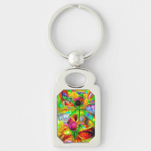 抽象芸術サイケデリック花 キーホルダー (正面)