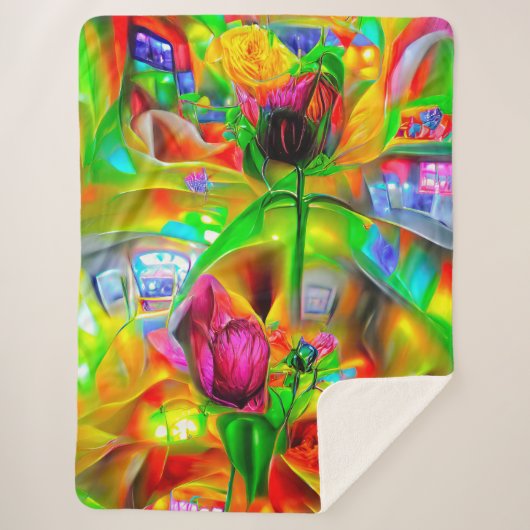 抽象芸術サイケデリック花 シェルパブランケット (正面)