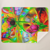 抽象芸術サイケデリック花 シェルパブランケット (正面(横))