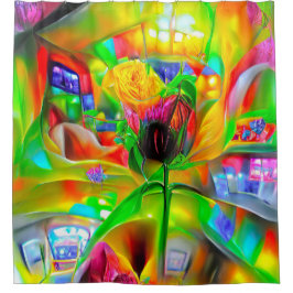 抽象芸術サイケデリック花 シャワーカーテン