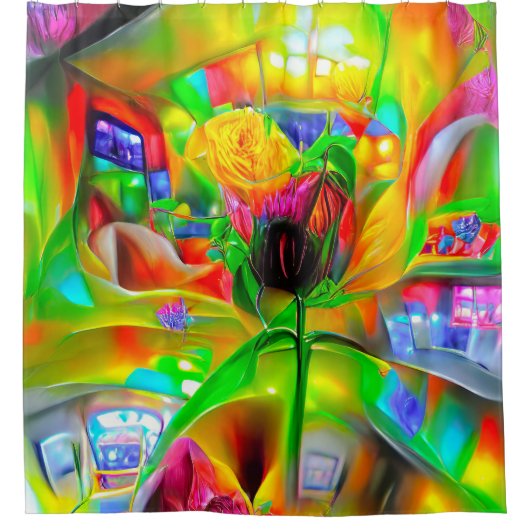 抽象芸術サイケデリック花 シャワーカーテン (正面)