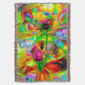 抽象芸術サイケデリック花 スローブランケット (正面縦)