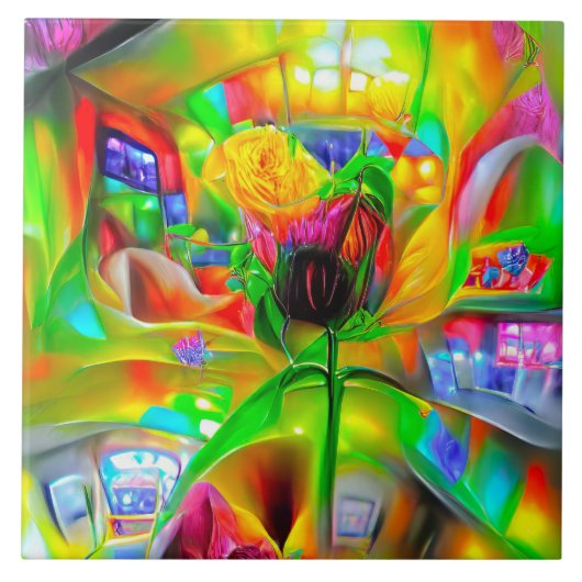 抽象芸術サイケデリック花 タイル (正面)