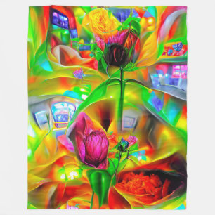抽象芸術サイケデリック花 フリースブランケット