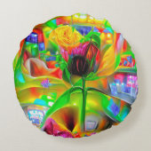 抽象芸術サイケデリック花 ラウンドクッション (裏面)