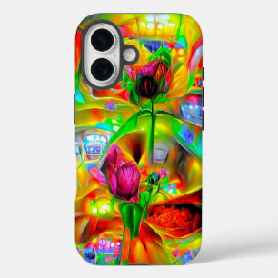 抽象芸術サイケデリック花 iPhone 16ケース