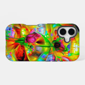 抽象芸術サイケデリック花 iPhone 16ケース (裏面横)