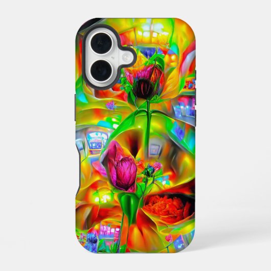 抽象芸術サイケデリック花 iPhone 16ケース (裏面)