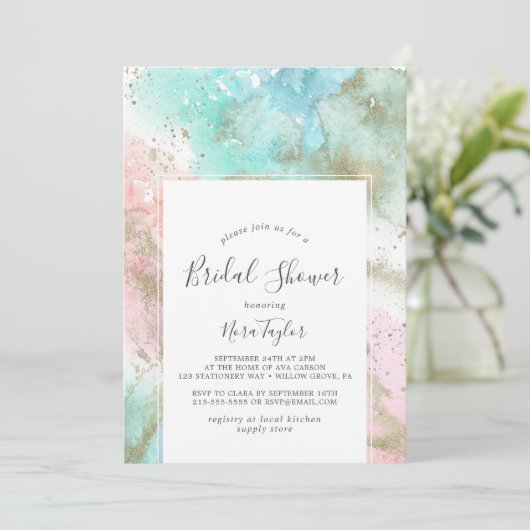 抽象芸術サマーウォーターカラーブライダルシャワー 招待状 (スタンド正面)