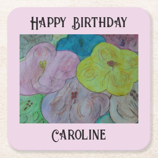抽象芸術サマーフローラパーソナライズされた紙コースター スクエアペーパーコースター (正面)