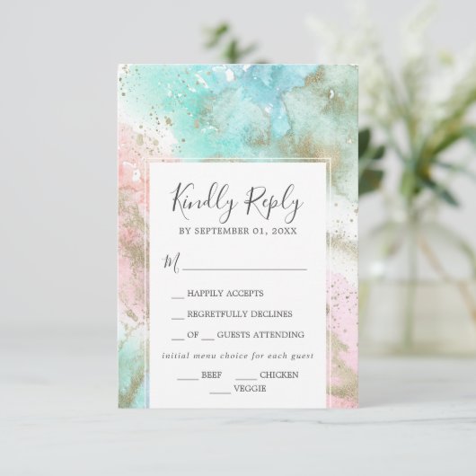 抽象芸術サマーメニュー選択RSVPカード 出欠カード (スタンド正面)