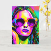 抽象芸術サングラスにカラフル登場するデジタルアートの女性 カード (黄色い花)