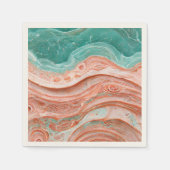 抽象芸術サンゴとティール（緑がかった色） スタンダードカクテルナプキン (正面)