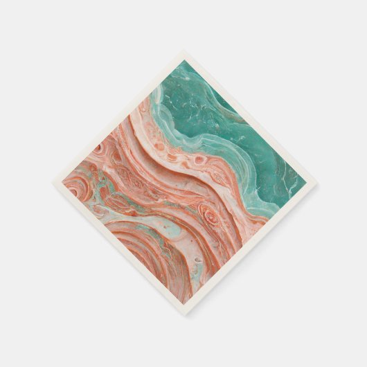 抽象芸術サンゴとティール（緑がかった色） スタンダードカクテルナプキン (角)