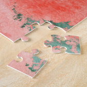 抽象芸術サンゴと緑の絵画水色 ジグソーパズル (側面)