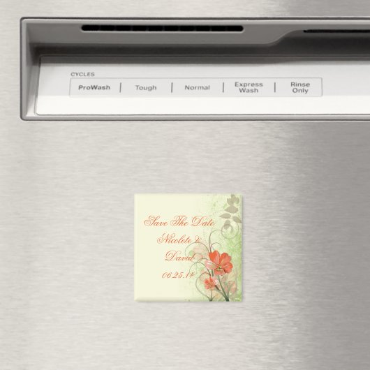 抽象芸術サンゴライムフローラ日付磁石を保存 マグネット (インサイチュ (食洗機))