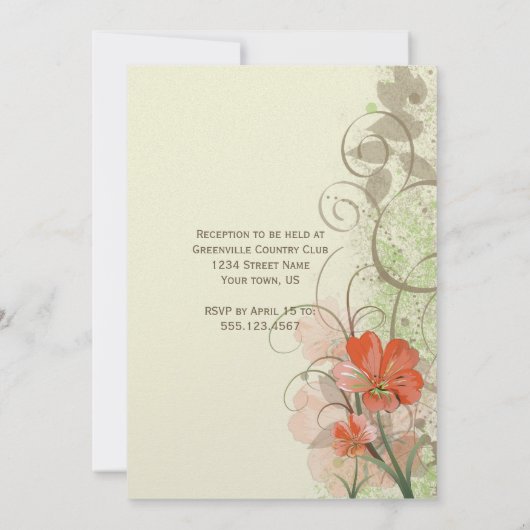 抽象芸術サンゴライム花スワーズ結婚式の招待 招待状 (裏面)